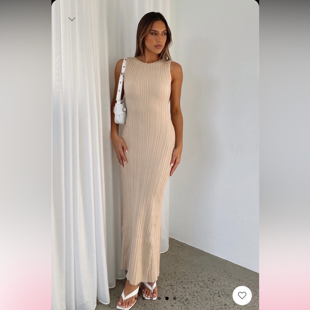 White fox tan Tami maxi sweater dress halter neck
